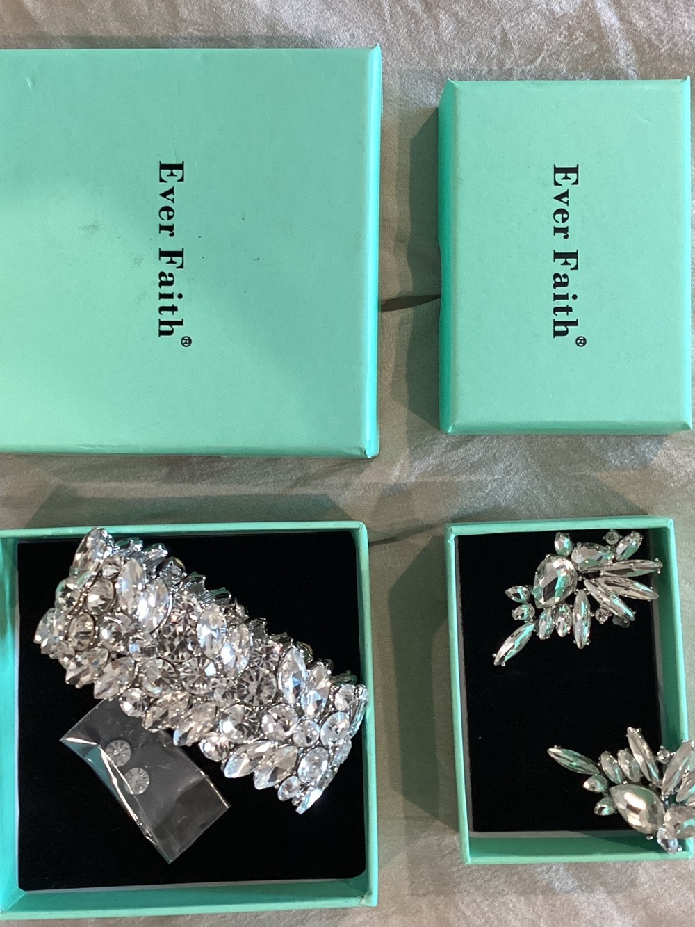 Silver Crystal Bracelet and Earrings Set - Silver